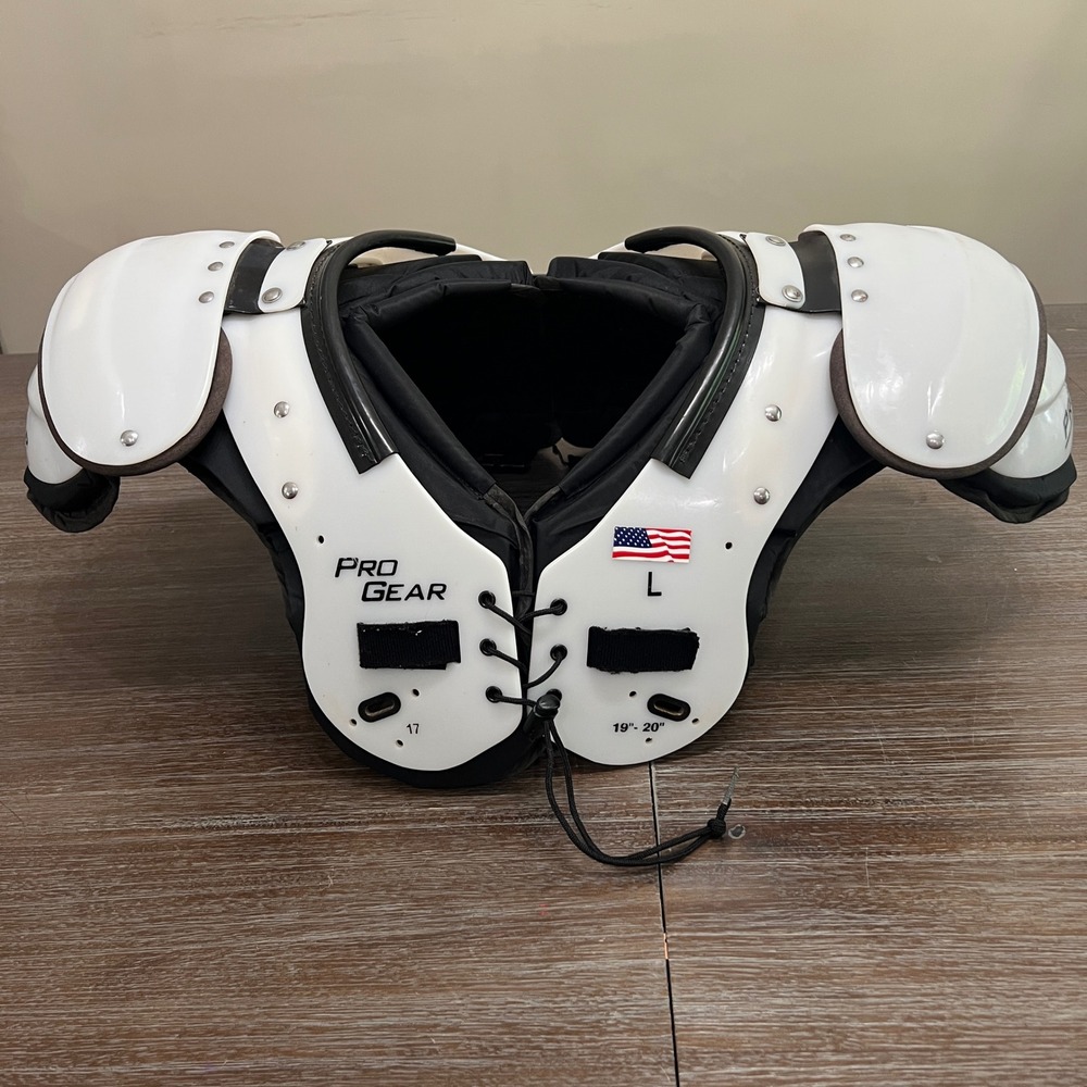 Pro Gear Football Shoulder Pads White Black Size Large 19-20 Inch Model 17 USA